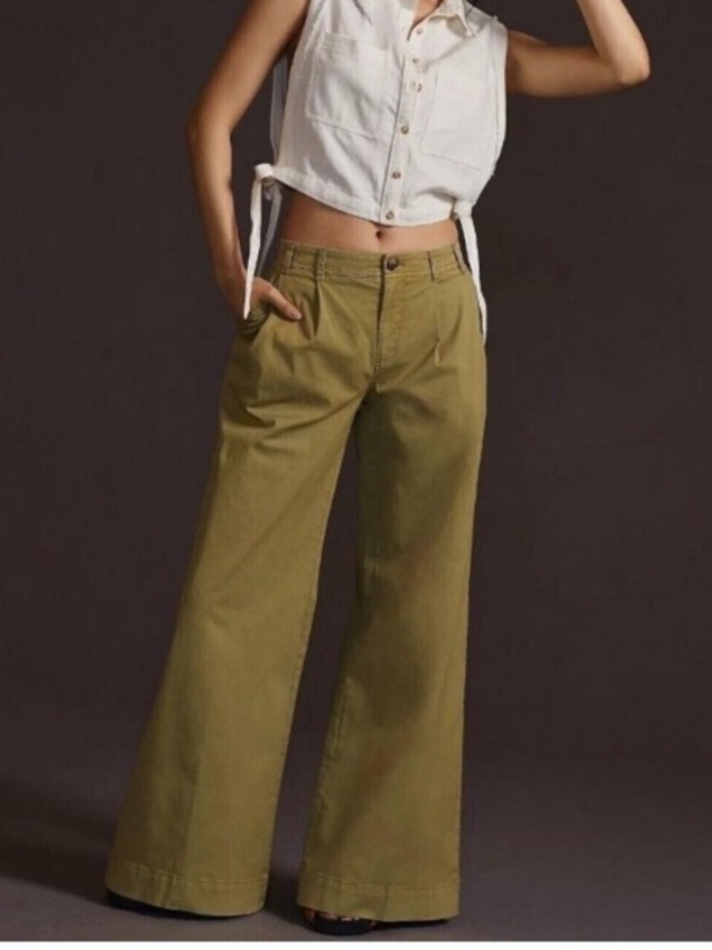 Anthropologie Olive Wide-Leg Pants